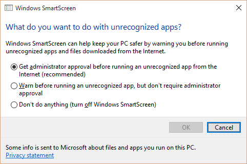 ตัวเลือก win10-SmartScreen-