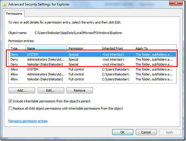 Autorisation spéciale Windows 7