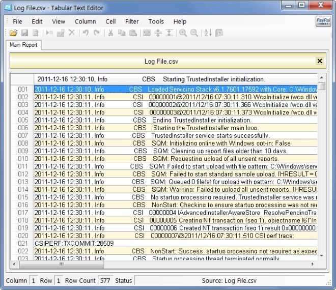 Log File.csv - Табличен редактор на текстове