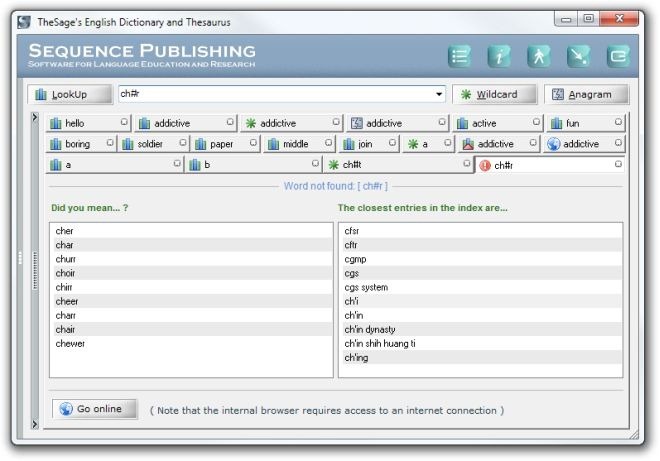 Thesageはワイルドカードとアナグラム検索を備えたオフライン辞書です