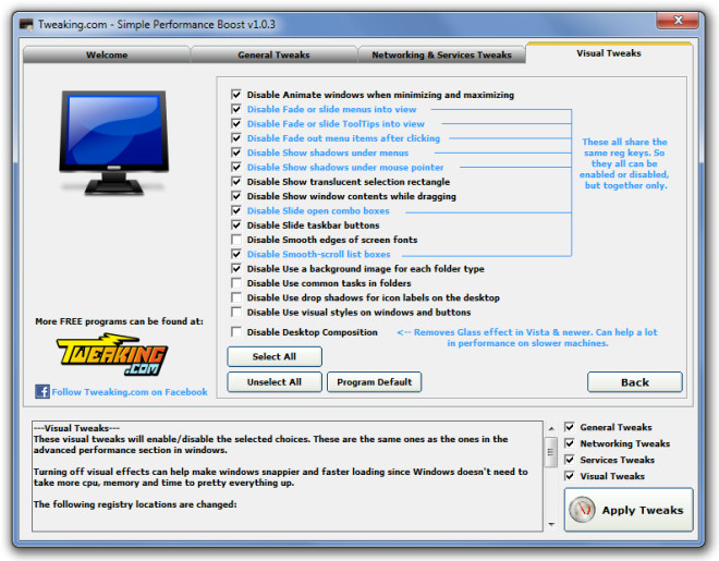 Tweaking.com - vienkārša veiktspējas uzlabošana, vizuāli uzlabojumi