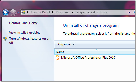 Office 2010 dodajte uklanjanje programa