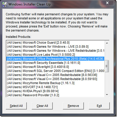 A Windows Installer Office 2010 tisztítása