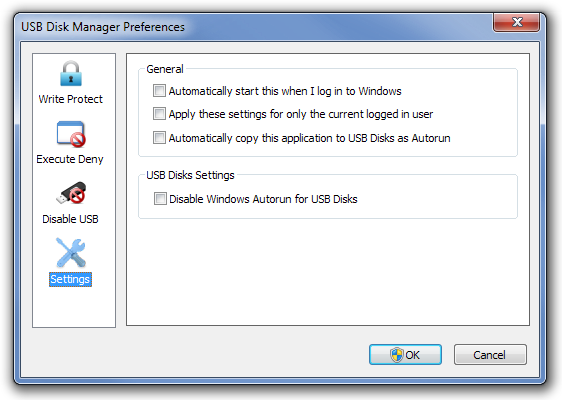 USB डिस्क प्रबंधक सेटिंग्स