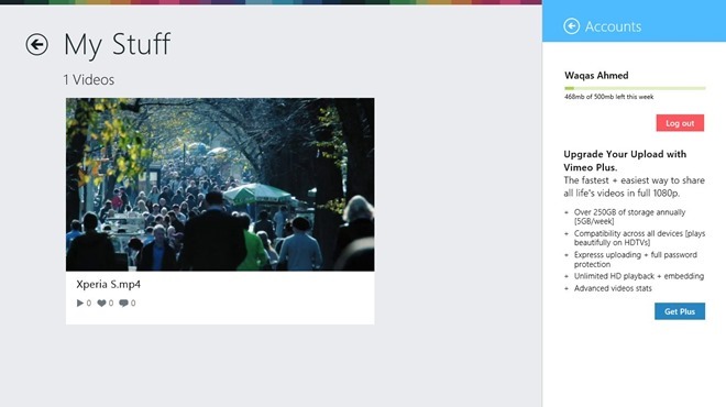 Vimeo Windows 8 MyStuff