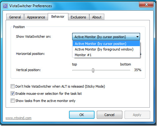 VistaSwitcherの設定 VistaSwitcherの設定
