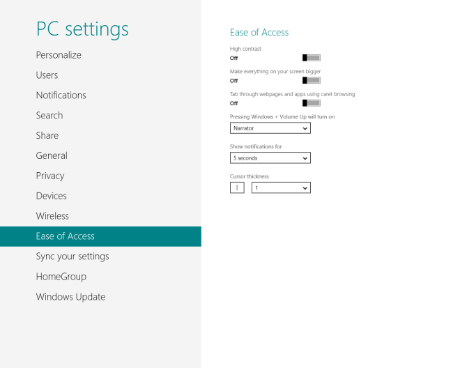 Налаштування ПК Windows 8 Легкість доступу