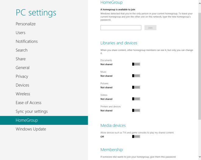 Windows 8 PC Settings HomeGroup