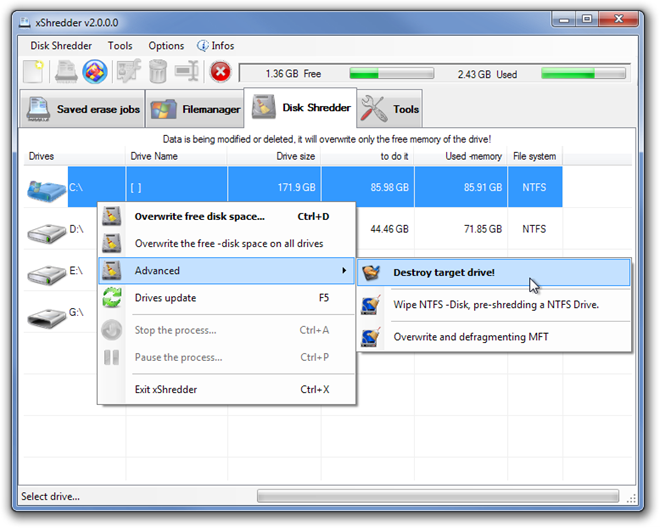 xShredder v2.0.0.0 Disk Parçalayıcı